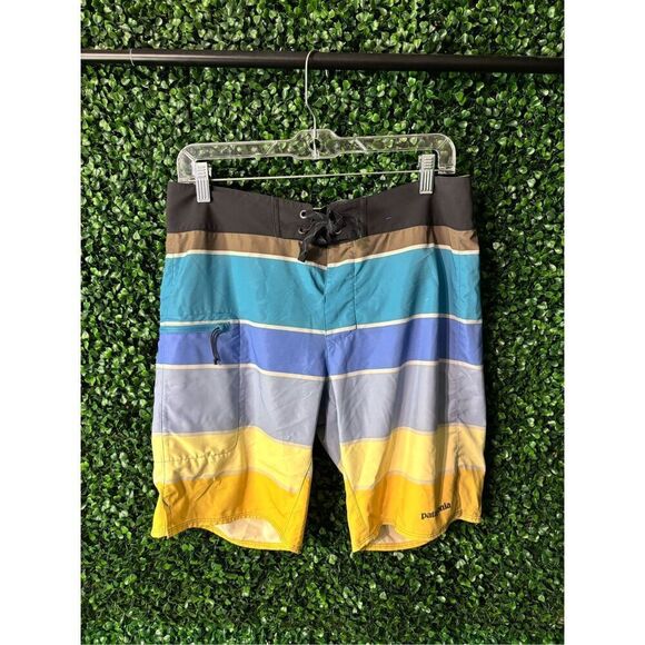 Patagonia Stretch Planing Board Shorts Size 31 Striped Swim Trunks - Picture 1 of 5